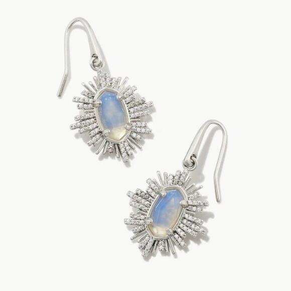 New Kendra Scott Grayson Silver Sunburst Earrings in Iridescent Opalite Illusion - Picture 3 of 4